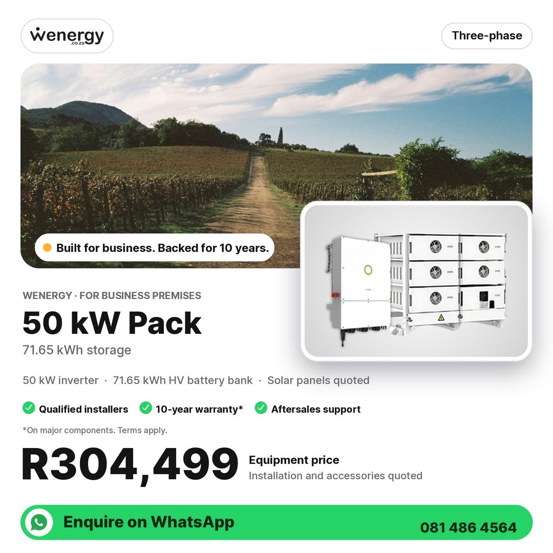 Wenergy 50kW 71.65kWh HV Battery Backup System